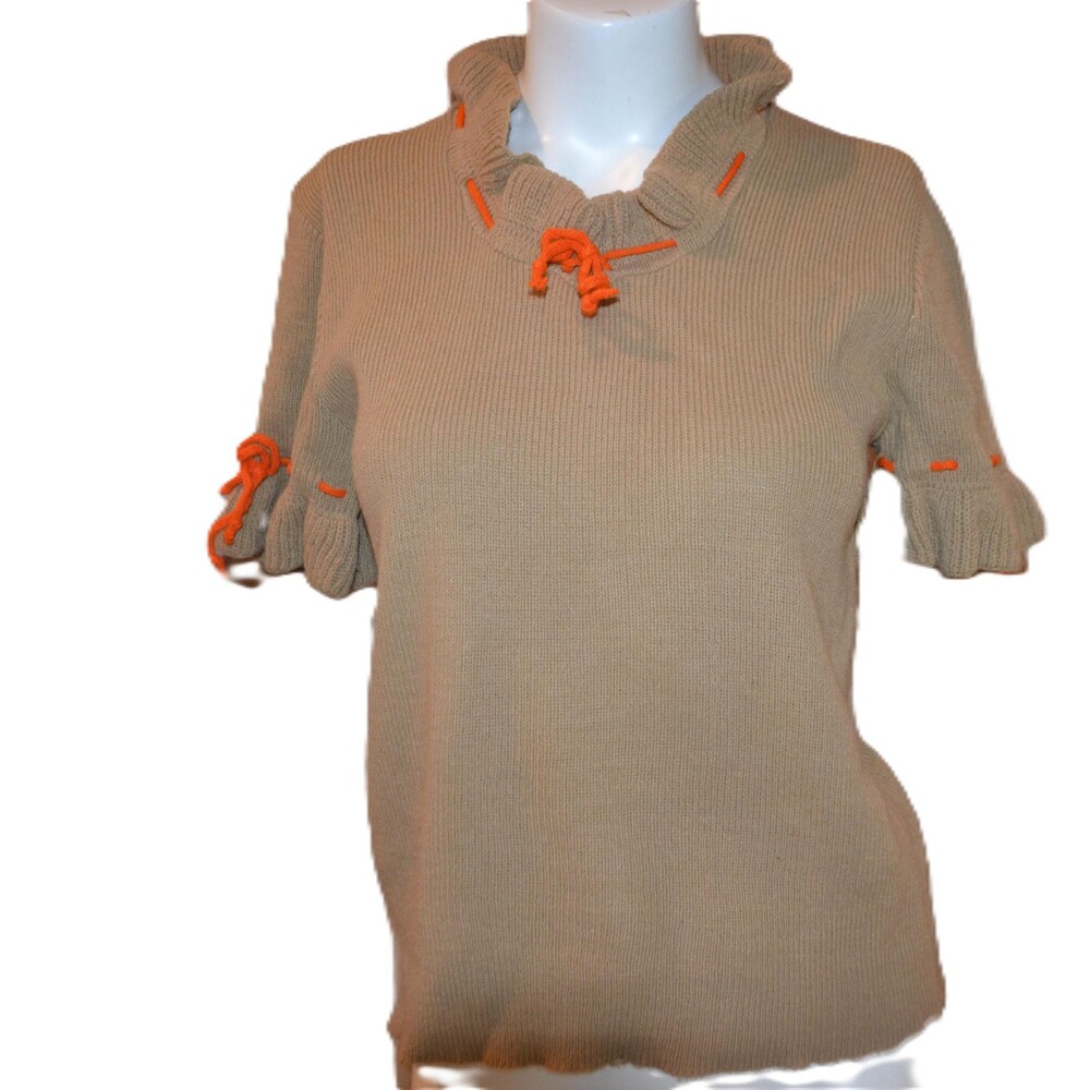 1950s Sweater Ruffles Camel with Orange Yarn